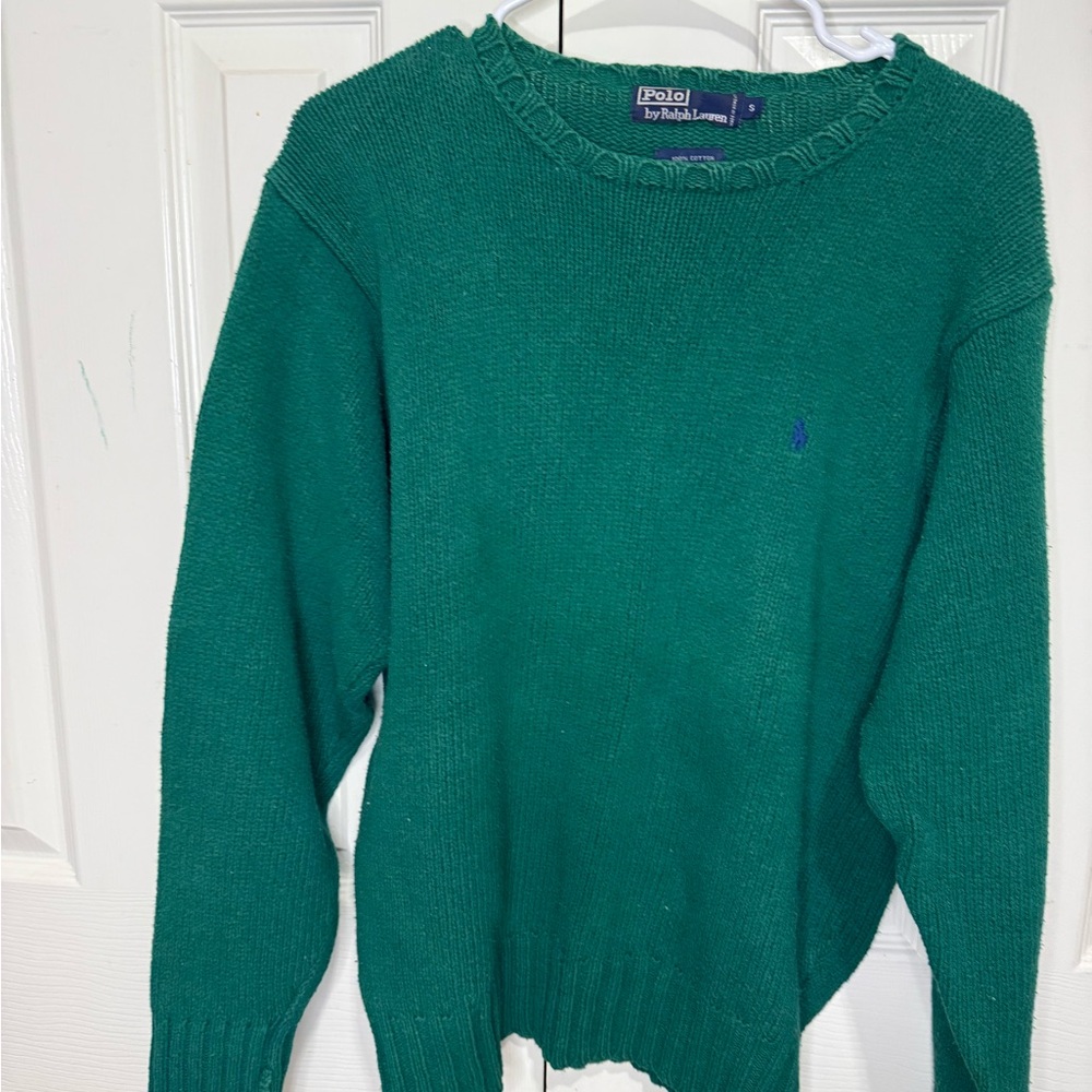 Polo Ralph Lauren Green Crewneck Sweater Small Cotton Pony Logo Men's